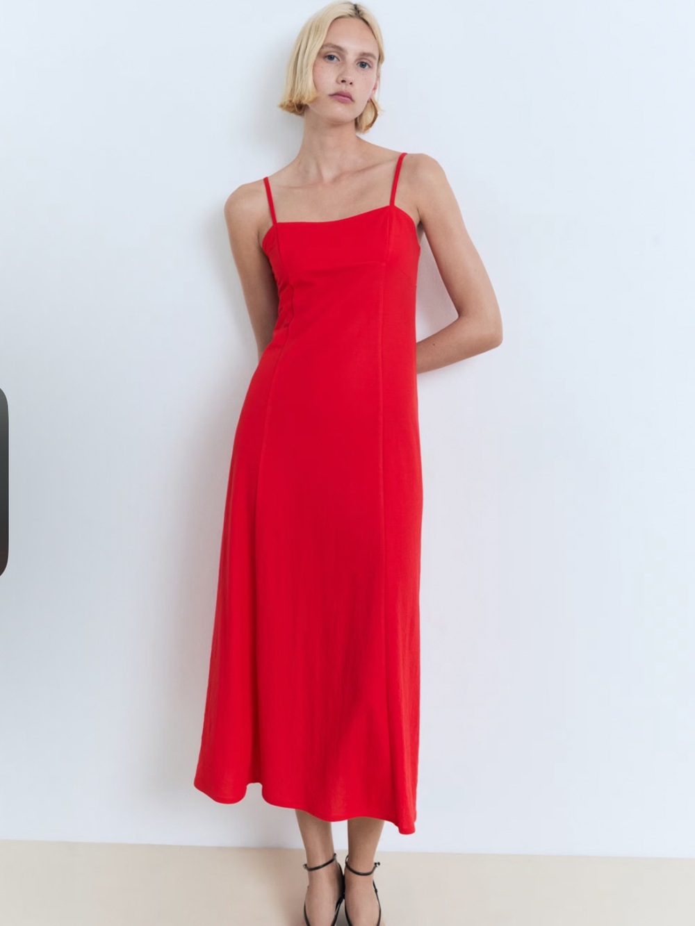 Red Spaghetti Strap Midi Dress